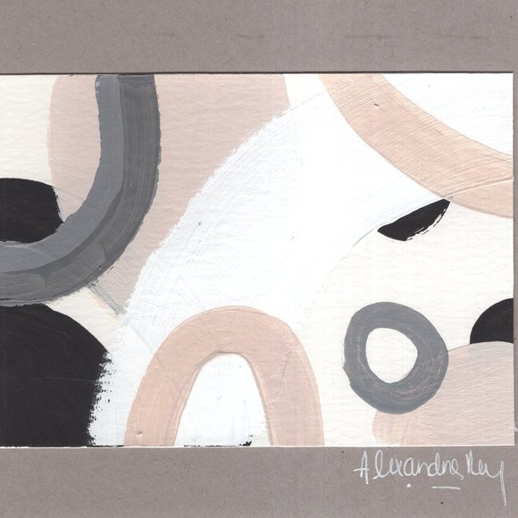 Set Of Three Geometric Abstracts Black/White/Neutral - Picture 4 of 5